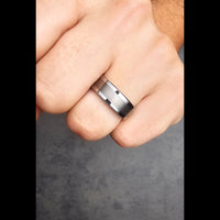 Pipe Cut Silver - Men's Silver Tungsten Wedding Band With Brushed Center and Polished Edge: Pipe Cut, Comfort Fit, 8mm