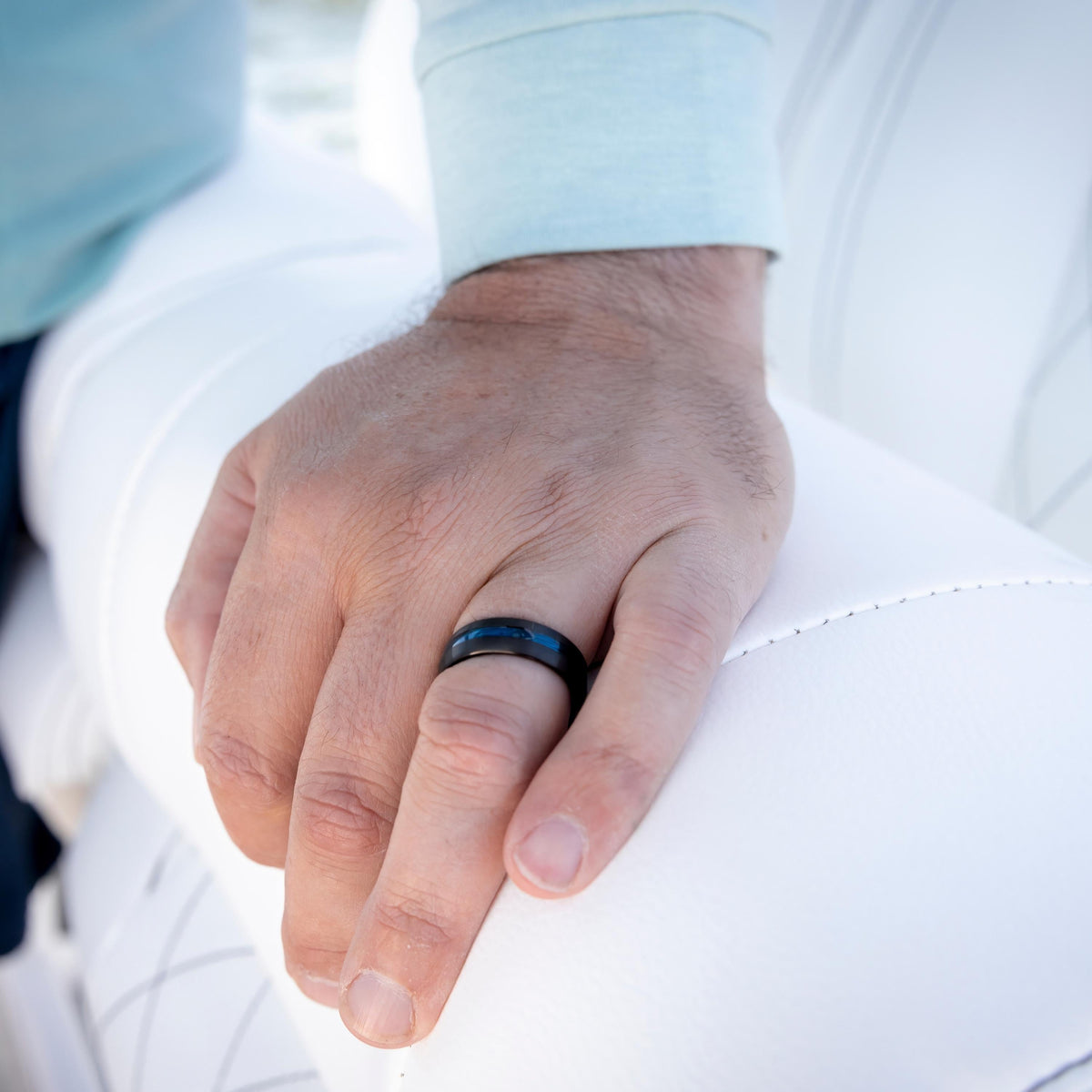 Men's St. Clair Wedding Band | Men's Blue Fishing Line Ring