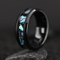 TiedBorn Men's Wedding Band With Crushed Stone and Abalone Chips