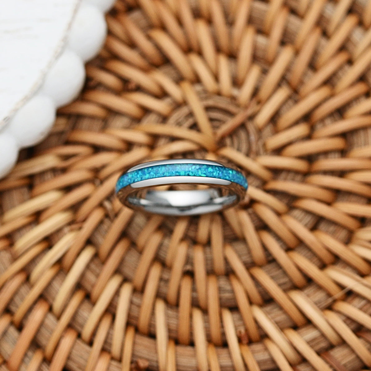 Women's Opal Wedding Band Made Out Of Tungsten - Add Engraving
