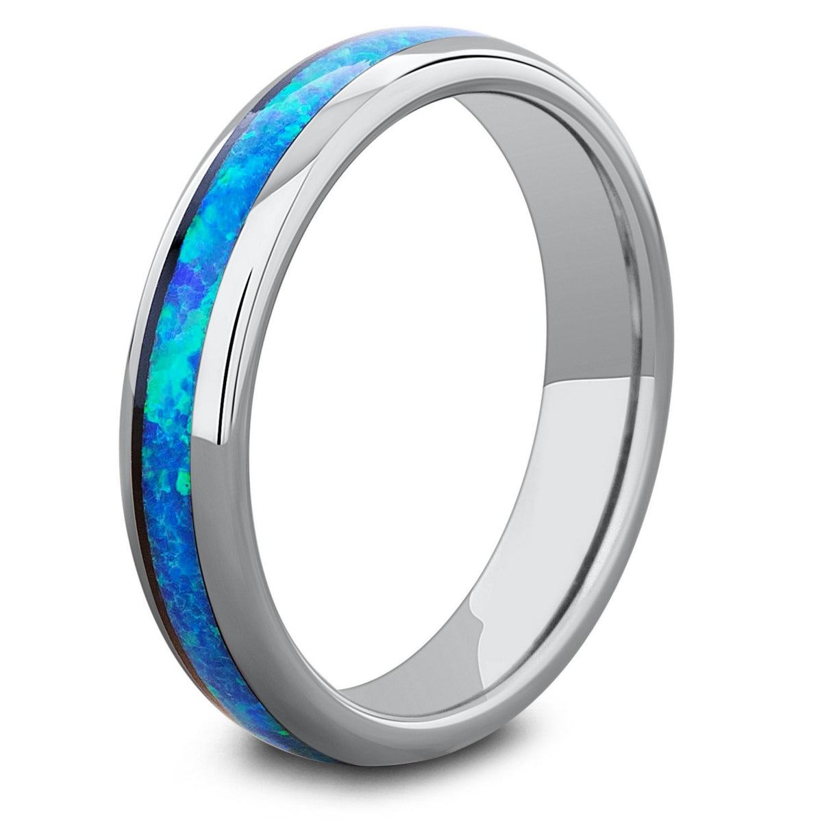 4mm Silver Opal Wedding Band