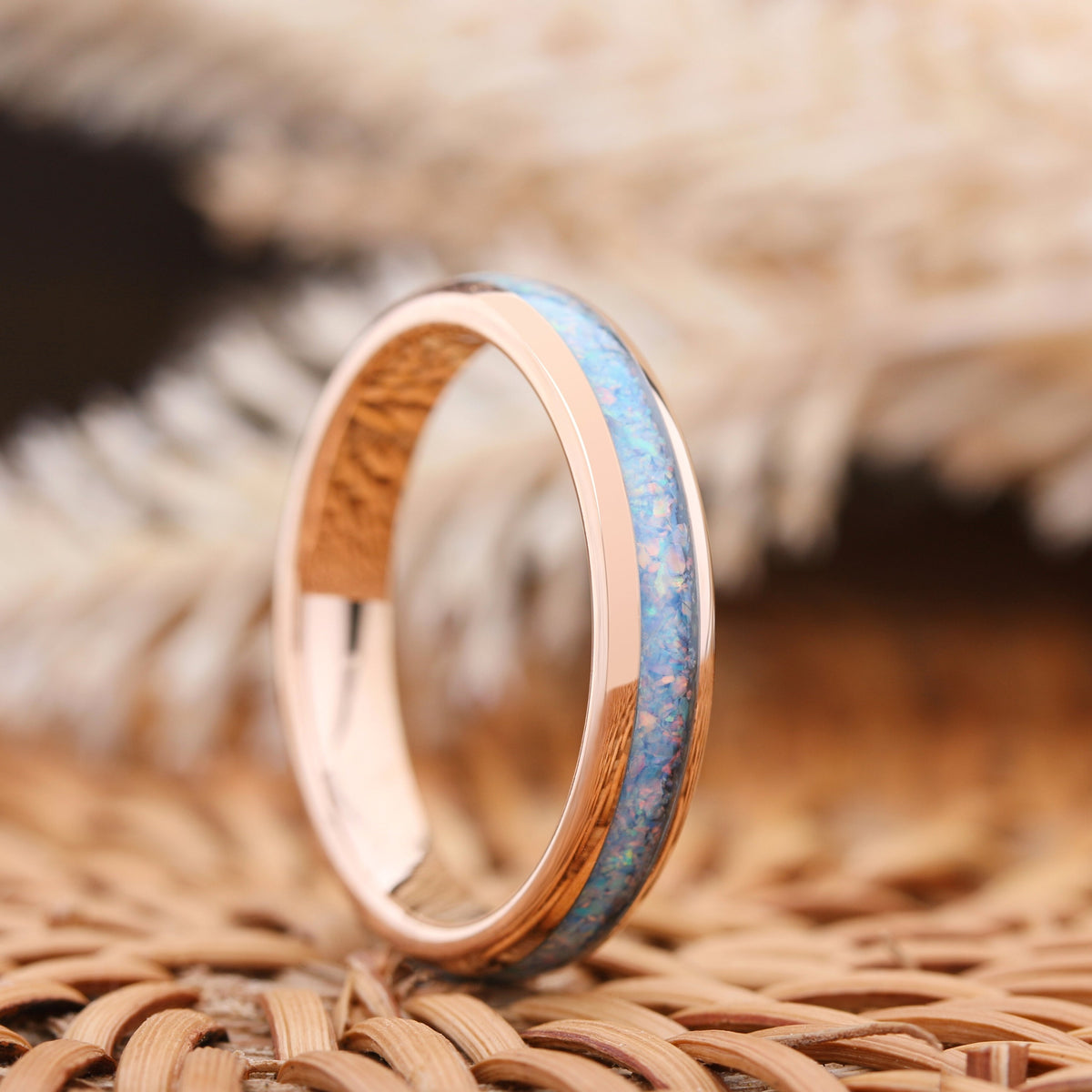 2 Women's Rose Gold Blue Topaz Ring- Blue Topaz Ring/Band: 4mm, Promise Ring
