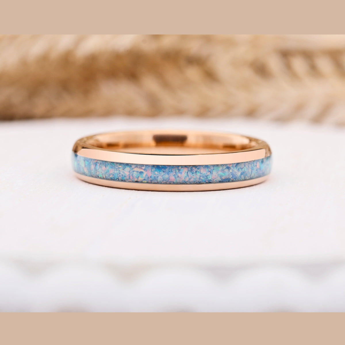 2 Women's Rose Gold Blue Topaz Ring- Blue Topaz Ring/Band: 4mm, Promise Ring