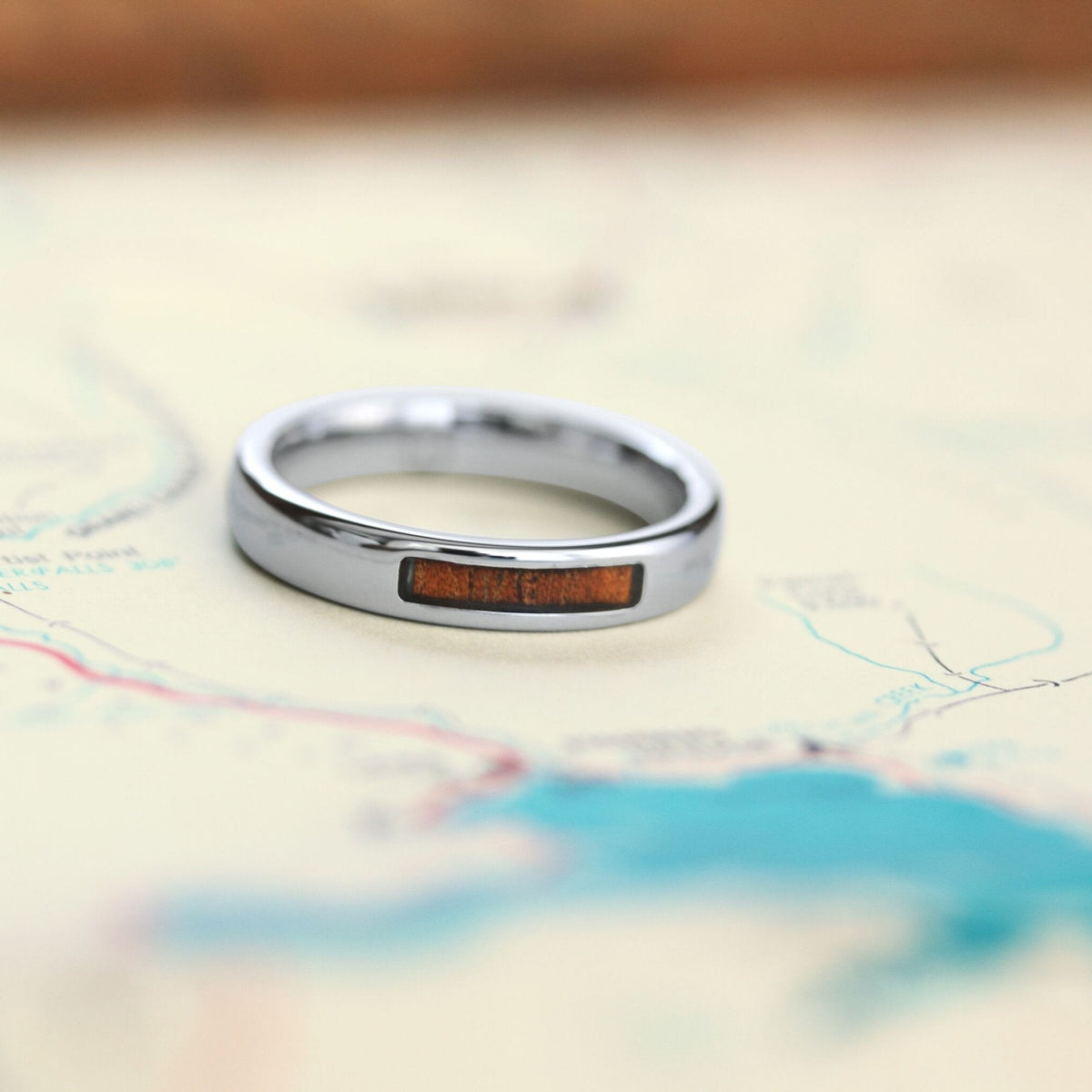 Women's Silver Wedding Band With Wood