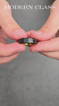 Men's Black Plated Tungsten Wedding Band with Yellow Gold Interior