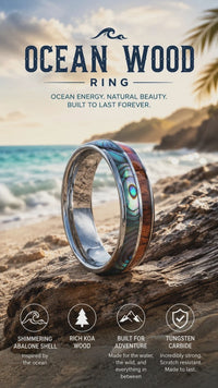 Men's and Women's Ocean Wood Ring Made of Wood and Abalone